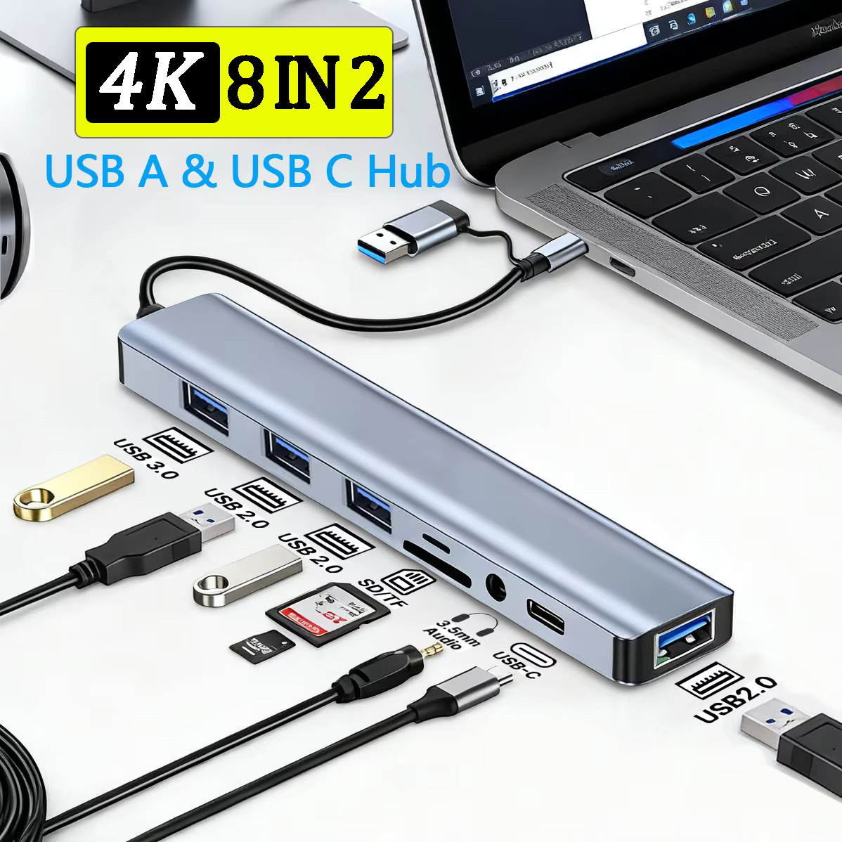 Smart Home Hub 2 - 8-in-2 USB-C Hub Expander Multipoort Adapter